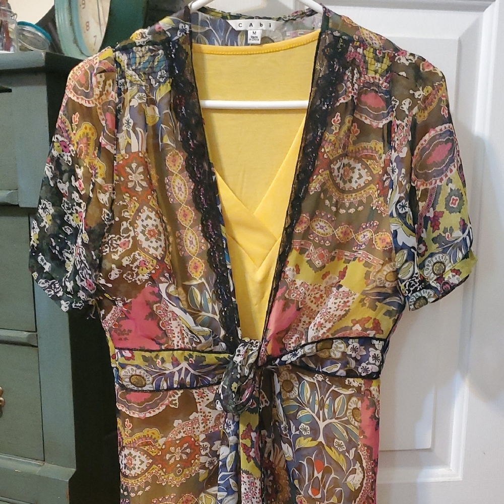 CAbi Colorful Patterned Sheer Kimono